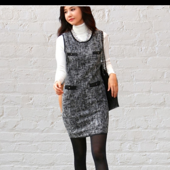 🎉SALE🎉 Amy Byer Black & White Tweed Empire  Dress M - Picture 2 of 7